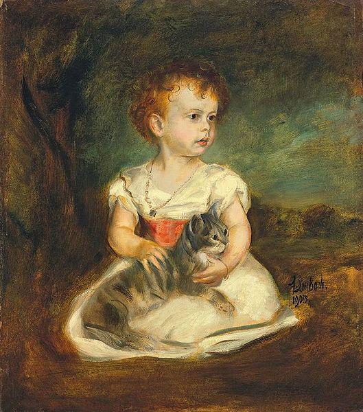 Franz von Lenbach Portrait of a little girl with cat Sweden oil painting art